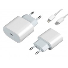 Tinklo įkroviklis 220V USB C 20W + iPhone 12/13 8pin (Lightning) 1m baltas (white) 